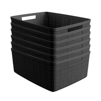 Set of 6 Medium 12L Jute Decorative Plastic Organization and Storage Baskets ...
