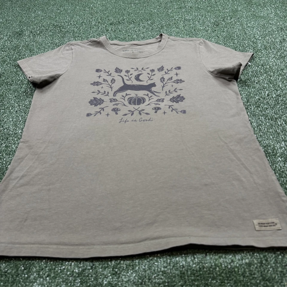 Camisa gráfica vintage Y2K Life Is Good para mujer talla L verde manga corta lobo Foto 3 de 4