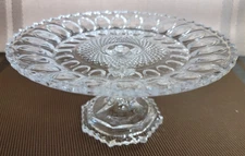 Vintage American Brilliant Crystal Saw Tooth Edge Cake Plate Pedestal 7.5" MCM