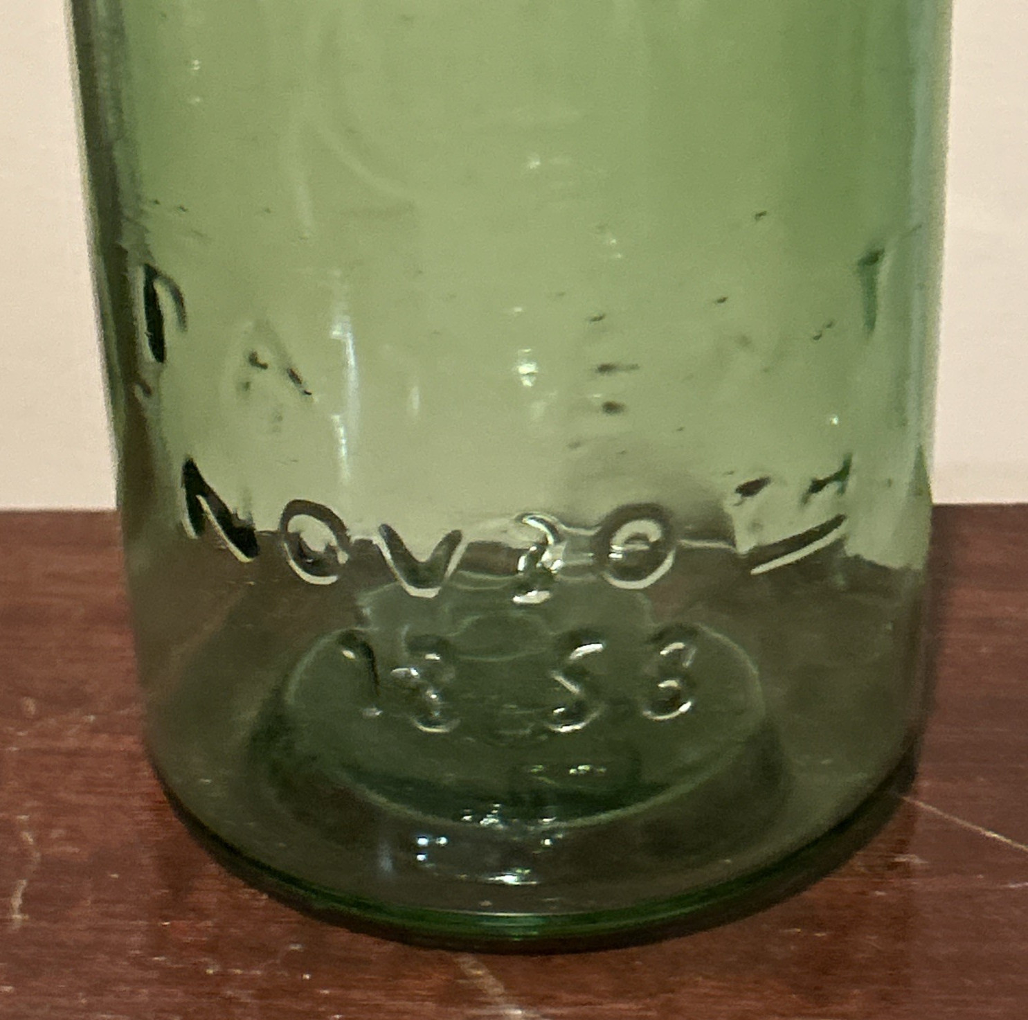 Vintage  Green Quart Mason's Patent Nov 30 1858 Canning Jar Zinc Lid H362