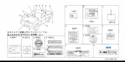 イチ NISSAN SUNNY TRUCK B120 75-82 Genuine Label Loading Capacity