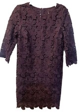 NWT Ann Taylor Loft Women’s Brown Mesh Lace 3/4 Sleeve Shift Dress Size 4
