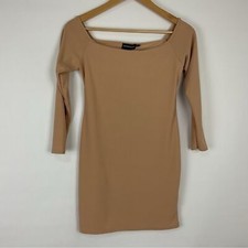 PrettyLittleThing Tan Nude Off The Shoulder Bodycon Dress Womens Size 8