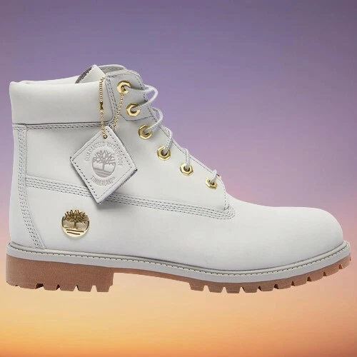 Timberland Premium 6 in stivali impermeabili grigio chiaro nabuk junior US 4 5