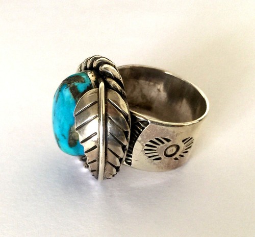 HANDMADE NATIVE AMERICAN STERLING SILVER BLUE NATURAL TURQUOISE RING Sz 11.75  - Picture 10 of 12