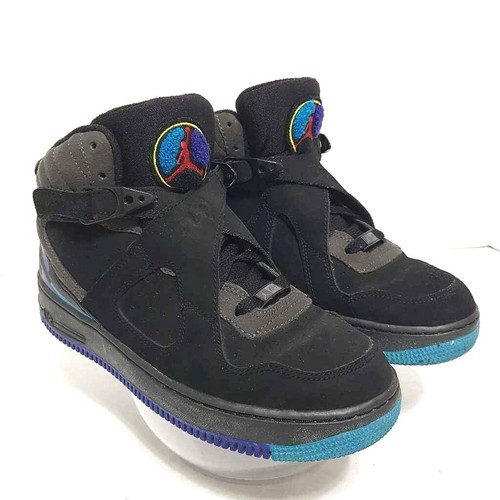 Air Jordan Jungen AF-1 Fusion Basketballschuhe schwarz türkis 385067-041 Schnürsenkel 6Y