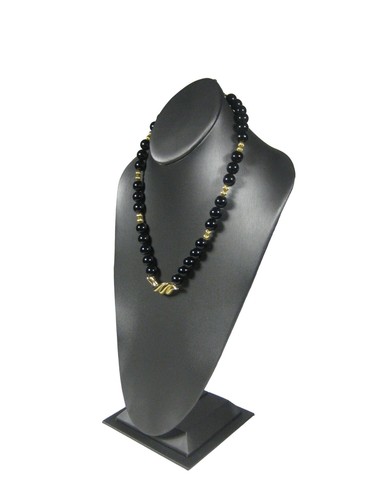 Black Plastic Beaded Necklace  21 inch  Goldtone Bib Vintage Strand 1970 1980 - Foto 5 di 8