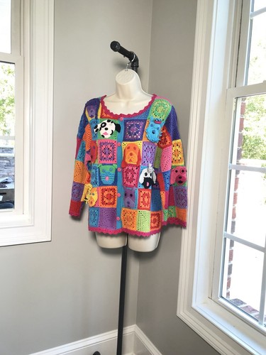 Michael Simon Patchwork Dogs Crochet Cardigan Sweater - Women’s XL EUC - Picture 9 of 12