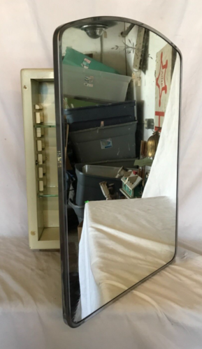 VTG Deco Chrome Dome Arch Top Metal Recessed Mirror Medicine Cabinet Old 490-25B