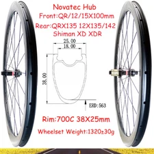 38X25mm 700C Road Bike  Carbon Wheelset 24Hole Tubeless Clincher Novatec HG Hub