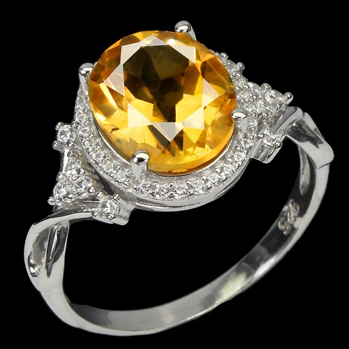 925 Anello Argento Sterling Ovale Giallo Citrino 11x9mm Natural Gemma Gioielli 7 - Foto 2 di 10