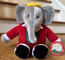 BABAR Elephant King Plush 1988 GUND CHRISTMAS Macy's BUTTON Stuffed Animal 14"