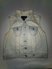 GUESS Women's Large Blue Button Up Denim Jean Vest Cotton/Spandex