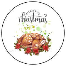 MERRY CHRISTMAS SLEEPING REINDEER ENVELOPE SEALS LABELS STICKERS PARTY FAVORS