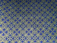 By 1/2 Yd Northcott "Peacock Paradise" Blue w/Metallic Gold Swirls 2803M Fabric