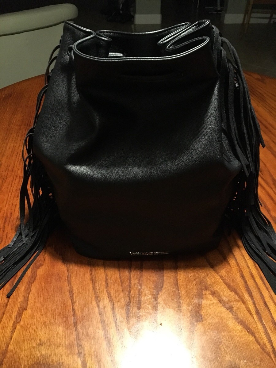 Victoria Secret Black Fringe Faux Leather Drawstring  display picture 1