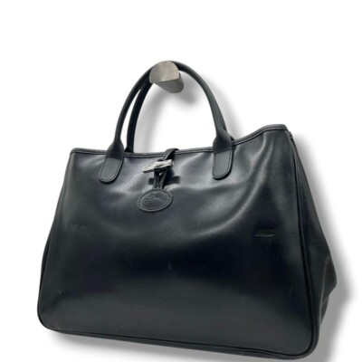 トートバッグ LONGCHAMP BLACK LEATHER CABAS S TOTES Longchamp Black Leather Tote Bag Handbag Auth USED From