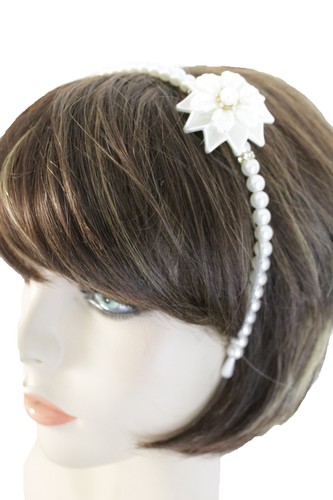 New Women Cream Imitation Pearl Beads Flower Charm HeadBand Hair Fashion Jewelry - Picture 8 of 11