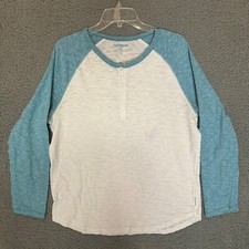 Express Mens Henley Shirt Blue White Size L Large Long Sleeve