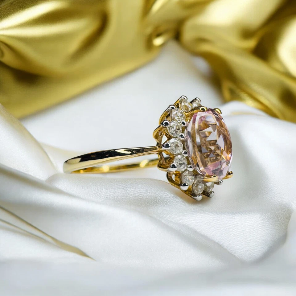 Anillo de amatista rosa de Francia en oro de 10 quilates - talla 8,25- anillo con halo de amatista rosa - 2,4 g Foto 4 de 4