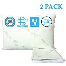 Bamboo Pillow Cover Zippered Protector Waterproof Case Noisless Breathable 2Pack