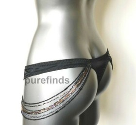 AGENT PROVOCATEUR SOIREE LIDIJA SILK THONG AP1 UK 6 in black RRP &pound;295 NWT