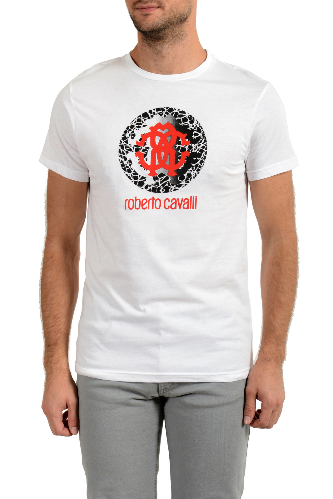 Пляжная одежда Roberto Cavalli, мужская белая футболка с графическим принтом, размеры S, M, L, XL 2XL