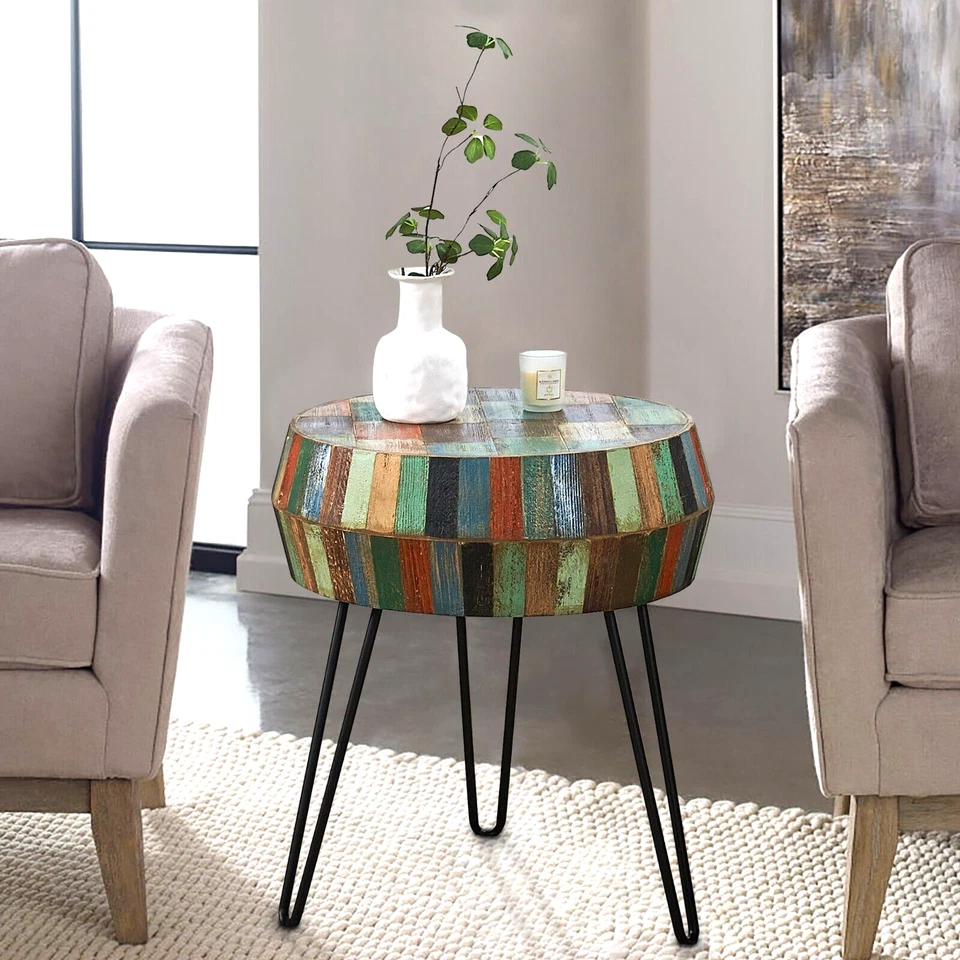 GREENAGE Reclaimed Wood End Table Side Table Nightstand Round 3D Round 23.5" H - Image 4 of 4