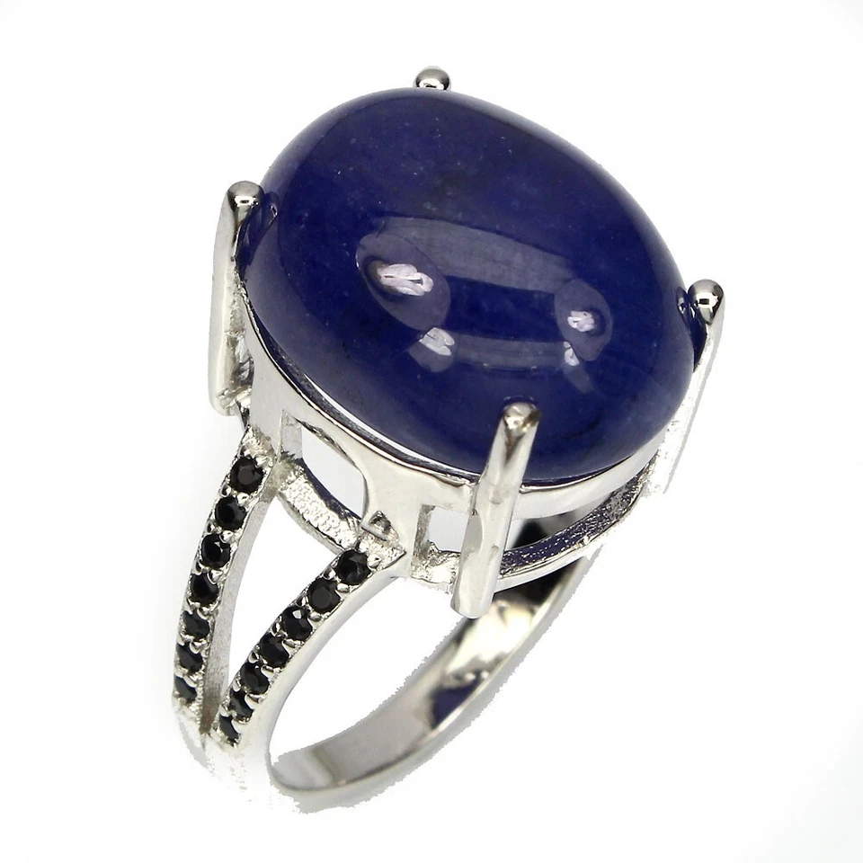 925 Anello Argento Sterling Ovale Tanzanite 16x12mm Spinello Gemma Misura 6 - Immagine 2 di 3