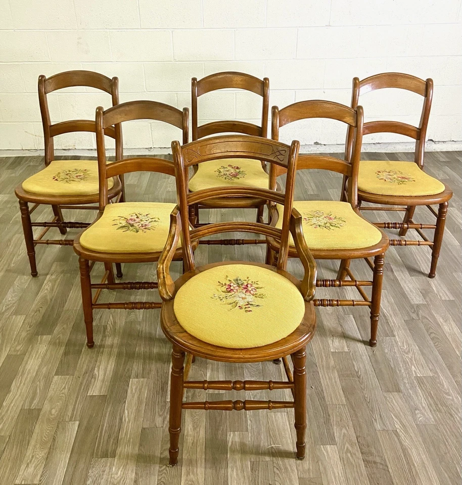 Антикварные стулья с лестничной спинкой середины 19 века из орехового дерева - набор из 6 - Изображение 2 из 4