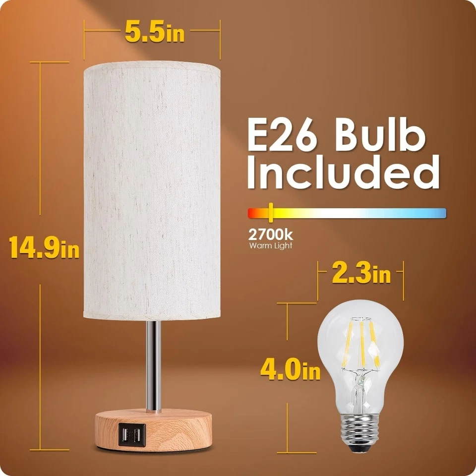 3-Way Bedside Lamp Touch Control Table Lamp with USB Charging Ports Dimmable - image 4 of 4