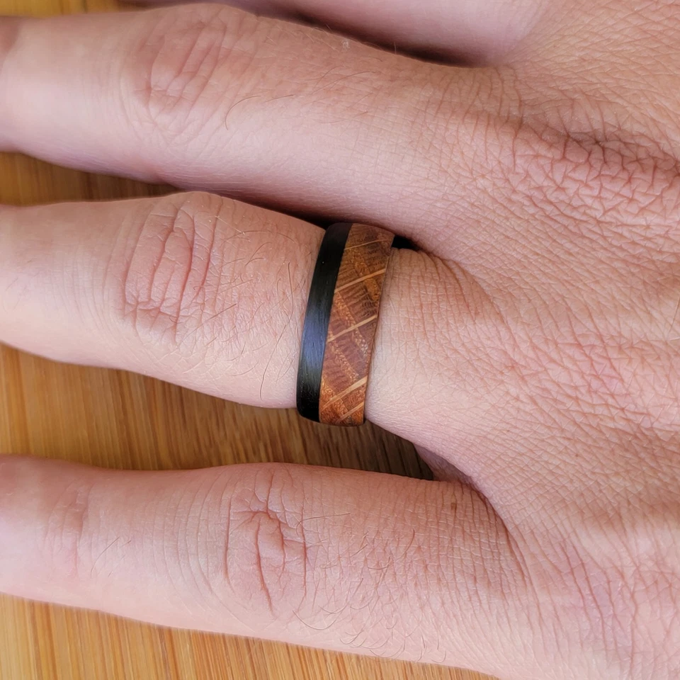 Whiskey Barrel Wood and Carbon Fiber Ring - Handcrafted in the USA - Sizes 4-16 - Image 2 of 4