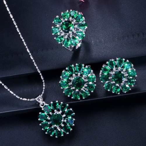 Orecchini Fiore Sole Placcati Argento Zirconia Gialli Collana Anello Set Gioielli per Donna - Foto 8 di 19
