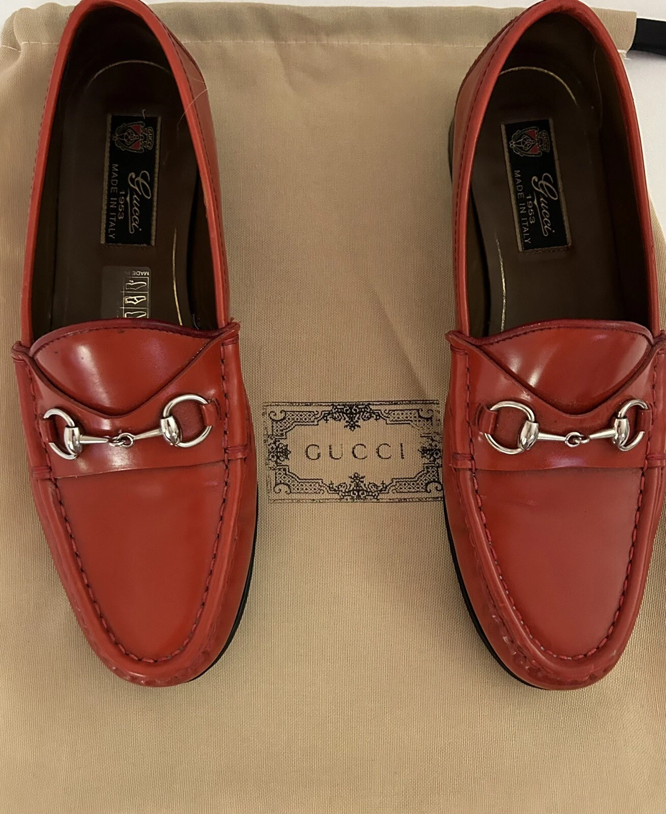 Chaussures mocassins femme GUCCI 1953 TAILLE 37 cuir verni orange Horsebit # 6809