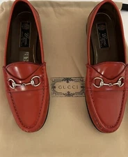 Women's GUCCI 1953 SZ 37 Orange Patent Leather Horsebit Loafers  Shoes # 6809
