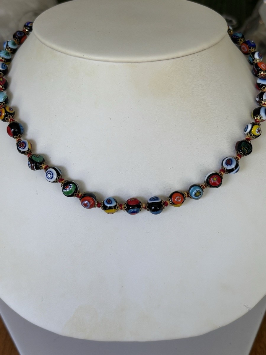 Vintage Italian Murano Venetian Millefiori Glass Beaded Necklace 18” View 3