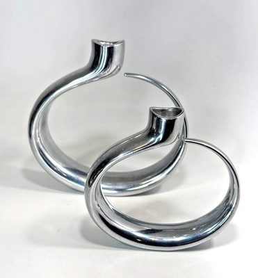 Nambe Globe Candle Holders Pair Modernist Neil Cohen Silver Metal Alloy MT0390