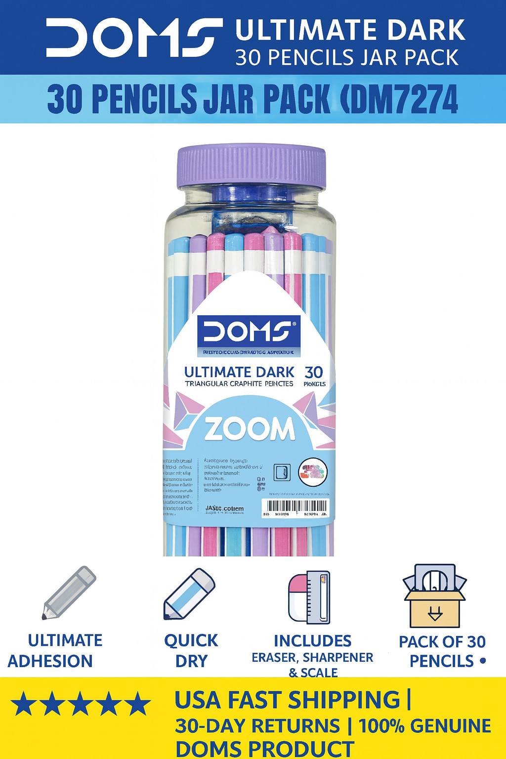 Jar 30 Pcs | Sharpener Eraser Scale