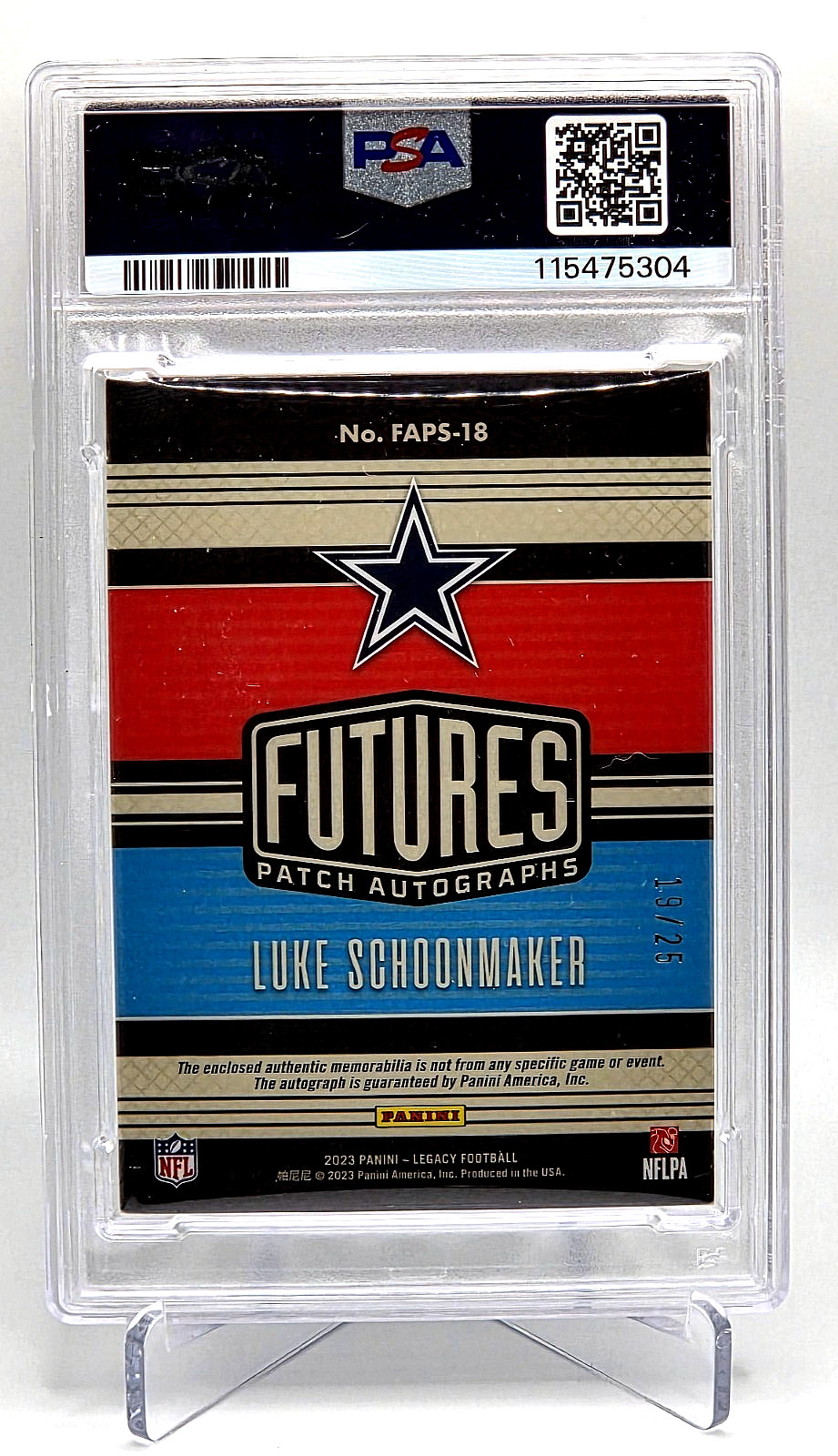 LUKE SCHOONMAKER 2023 Panini Legacy {FUTURES PATCH AUTO /25} Rookie RC; *PSA 6* view 5