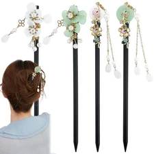 4 Pcs Japanese Chinese Hair Stick Retro Wooden Hairpin Flower Hair Chopsticks