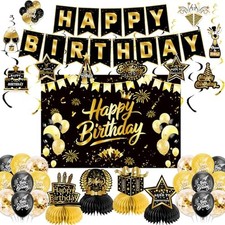 Black Gold Birthday Decorations for Men Women Black Gold Set