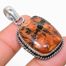 Honey Dendritic Gemstone Handmade 925 Sterling Silver Jewelry Pendant 1.73"