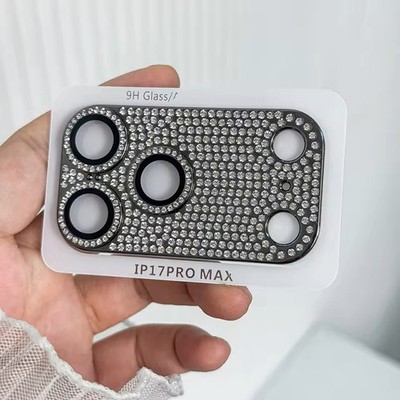 For iPhone 17 16 15 Pro Max Tempered Glass Diamond Metal Camera Lens Protector