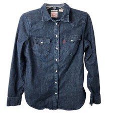 Levi's Women's Pearl Snap Dark Wash Denim Western Tailored Fit Shirt Size Medium