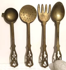 Vintage 1920s Large Brass Kitchen Utensils