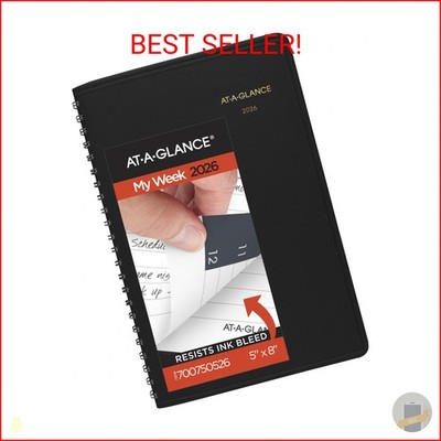 AT-A-GLANCE 2026 Appointment Book Planner, Weekly, 5'' x 8'', Small, Hourly, Black