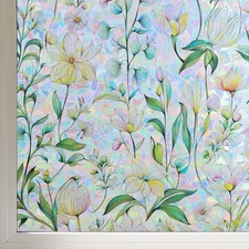 FINNEZ Privacy Window Film Stained Glass Rainbow Flowers Non-Adhesive Reusable 2