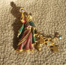 Rare Kirk’s Folly Gold & Crystal Enamel  Wizard Pendant /  Brooch Pin