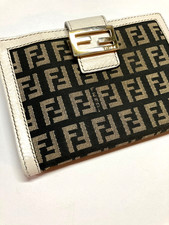 FENDI VINTAGE ZUCCHINO FF CANVAS LEATHER WALLET BIFOLD ZUCCA LOGO ITALY BLACK