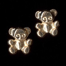 14K 9mm Fine Solid Yellow Gold Teddy Bear Panda Stud Earrings hr